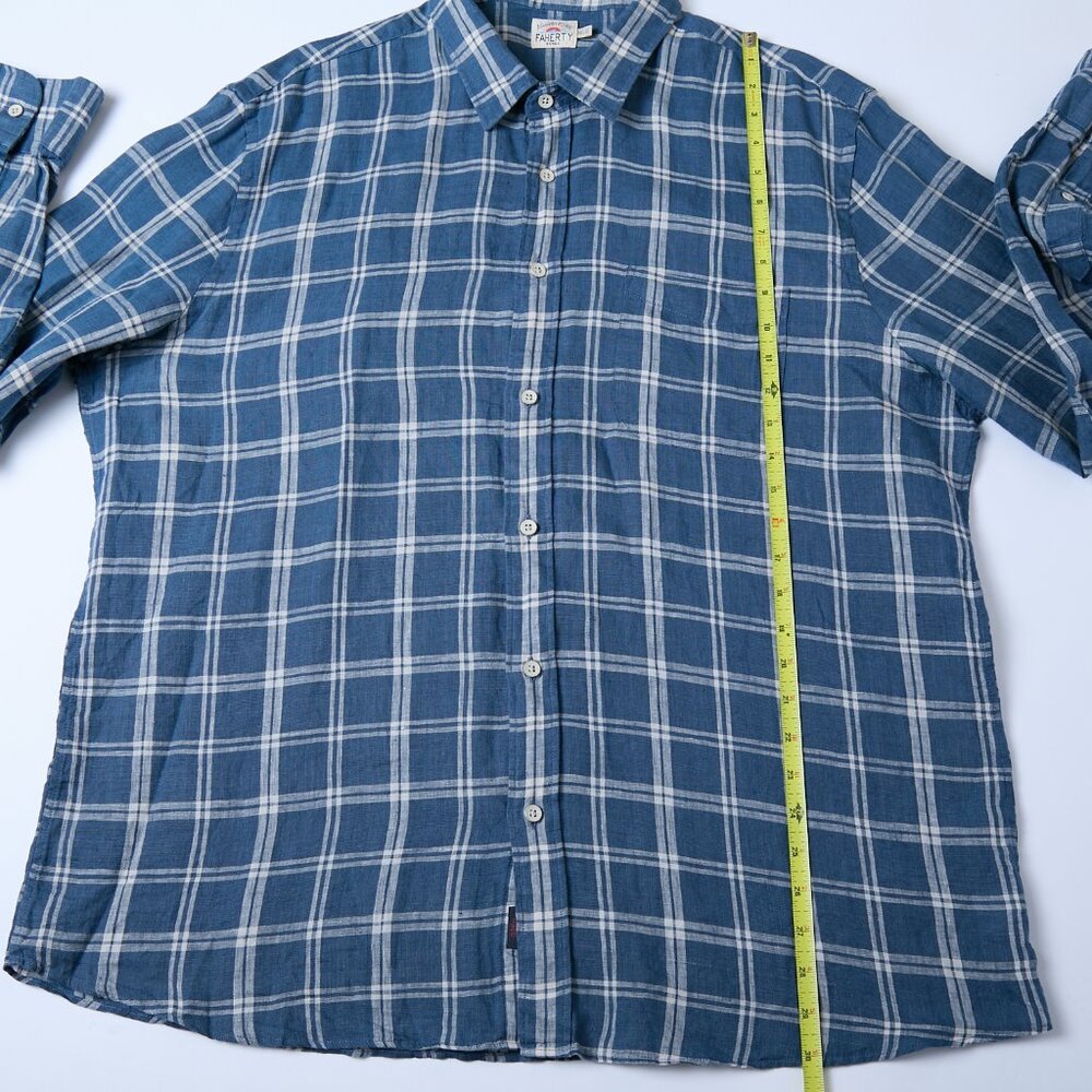 Faherty Laguna 100% Linen Nightfall Plaid Button Down Blue Shirt XXL - Picture 13 of 14